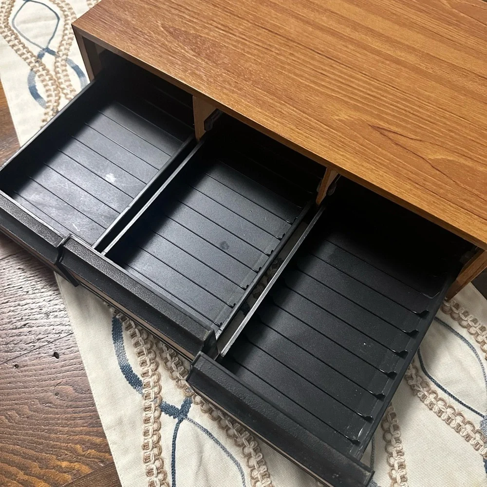 Vintage Cassette Tape Holder 3 Drawer Storage Case Faux Wood Grain 36 Cassettes